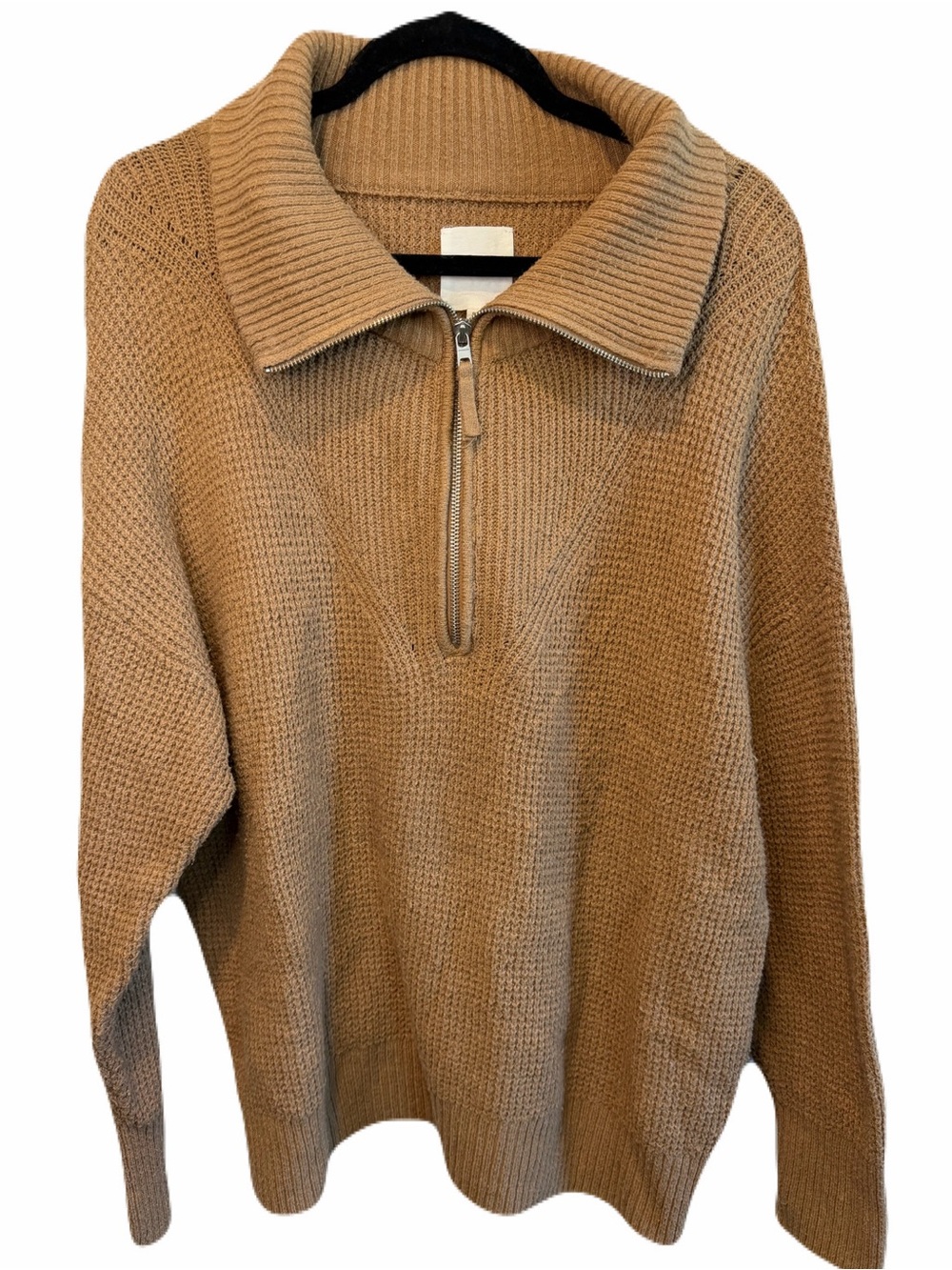 Aerie Oversized Small Brown / Tan Knit Sweater Pullover Quarter Zip Stretchy - Picture 1 of 8